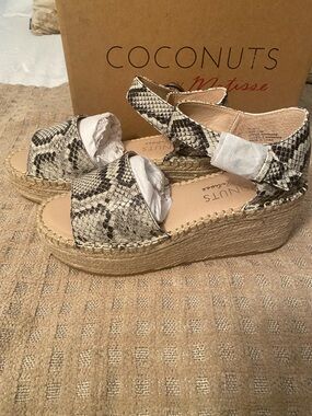 Coconuts by Matisse Snake Print Espadrille Platform Wedges - Black and Cream